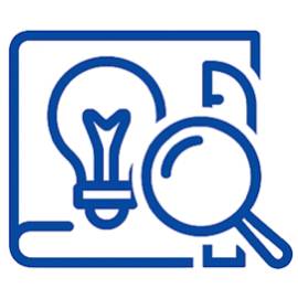 Clip Art of a Book, Lightbulb, and Magnifying Glass representing Research and Delvelopment